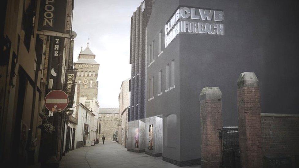 Artist impression of outside of redeveloped Clwb Ifor Bach