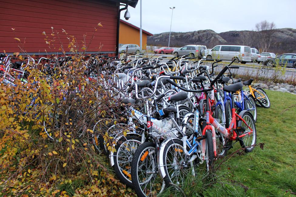 Bikes stacked up in the town