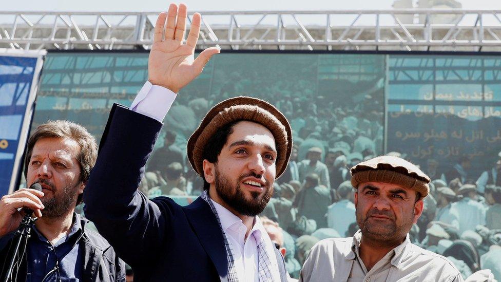 Ahmad Massoud, son of the slain hero of the anti-Soviet resistance Ahmad Shah Massoud, waves as he arrives to attend a new political movement in Bazarak, Panjshir province Afghanistan