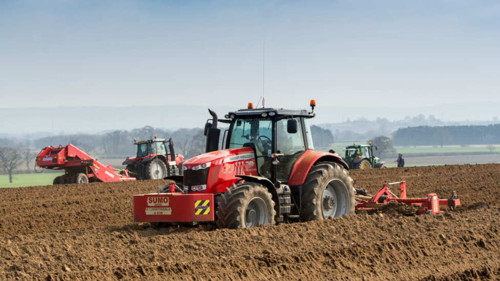 tractor planting potatoes