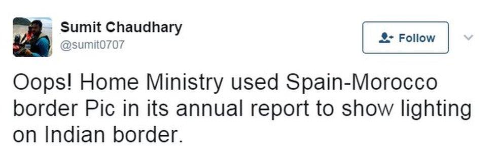 Oops! Home Ministry used Spain-Morocco border Pic in its annual report to show lighting on Indian border.