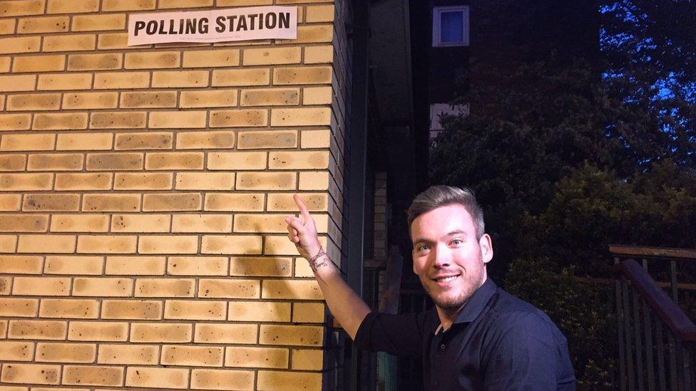 Martin outside polling station