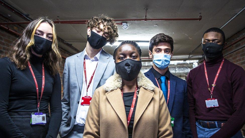 Group of students wearing face masks