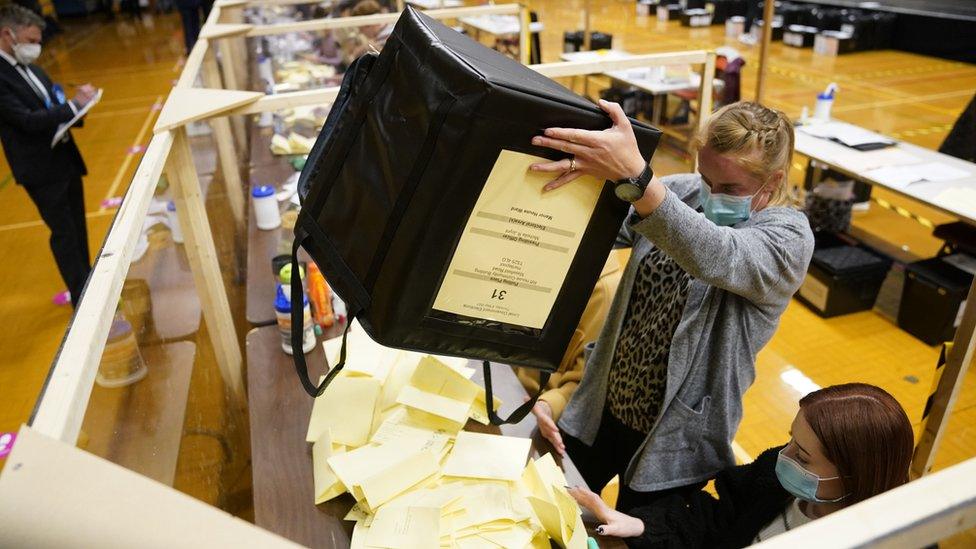 Ballot boxes are emptied at Mill House Leisure Centre in Hartlepool