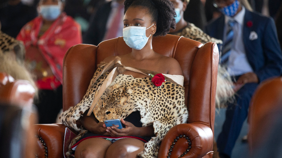 A member of South Africa's Zulu royal family at the memorial service in Nongoma for the Zulu king - 18 March 2021