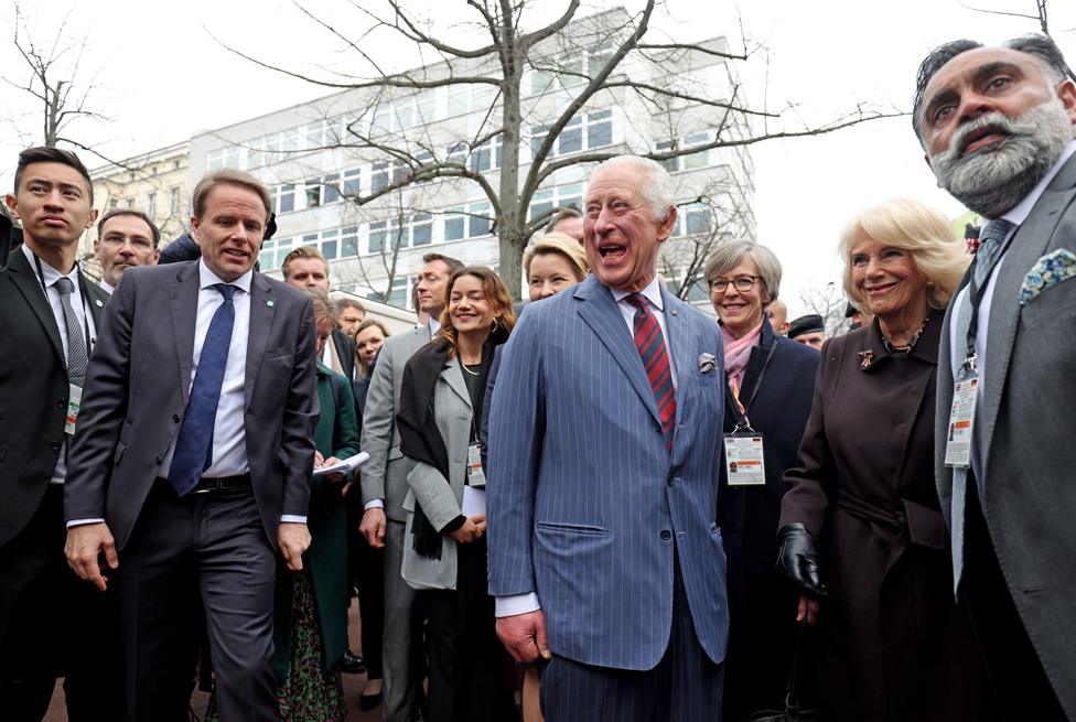 King Charles III and the Queen Consort during a visit to the Wittenbergplatz market, in Berlin, as part of their state visit to Germany