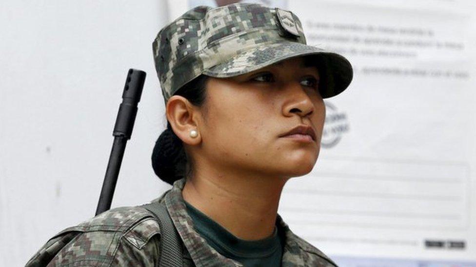 Peruvian soldier patrol a polling station after workers of Peru"s National Office of Electoral Processes (ONPE) leave voting materials, in Surco