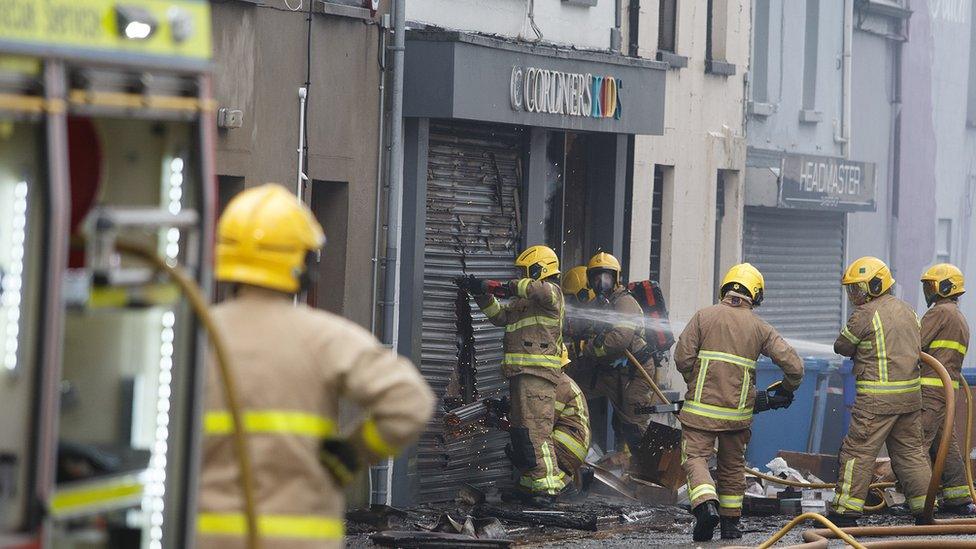 Firefighters at Conway Square, Newtownards