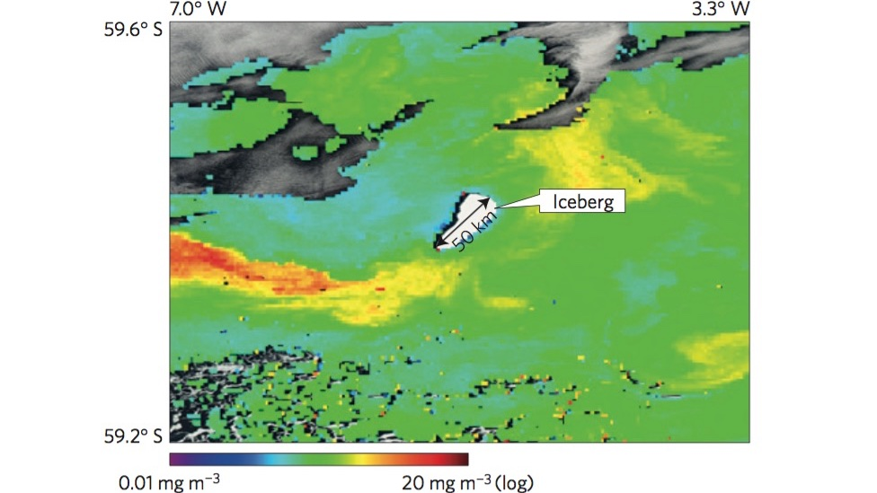 Figure showing a nutrient plume of a giant iceberg (Image: Nature)