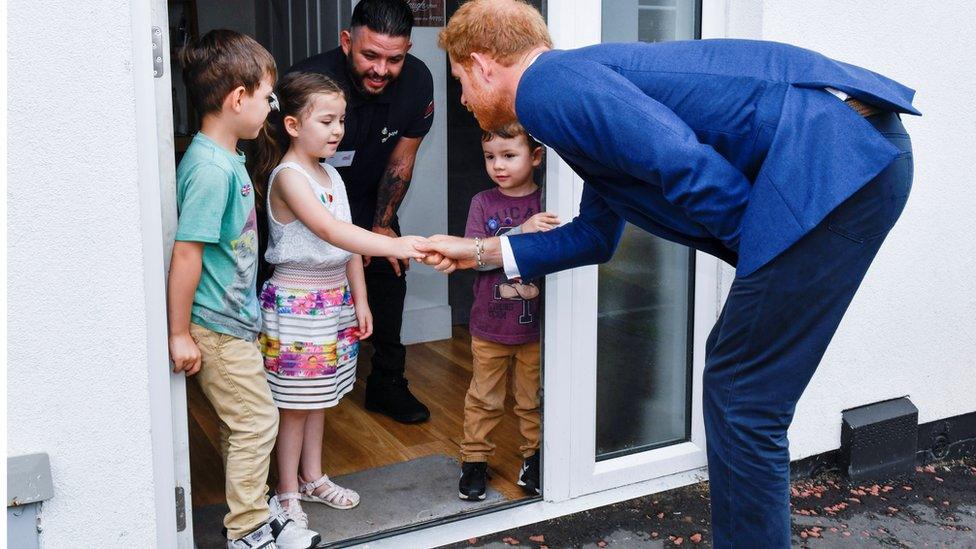 Prince Harry arrives in Canada Street, Manchester