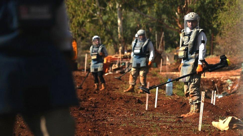 A team of deminers working with the Mines Advisory Group (MAG) in Lebanon