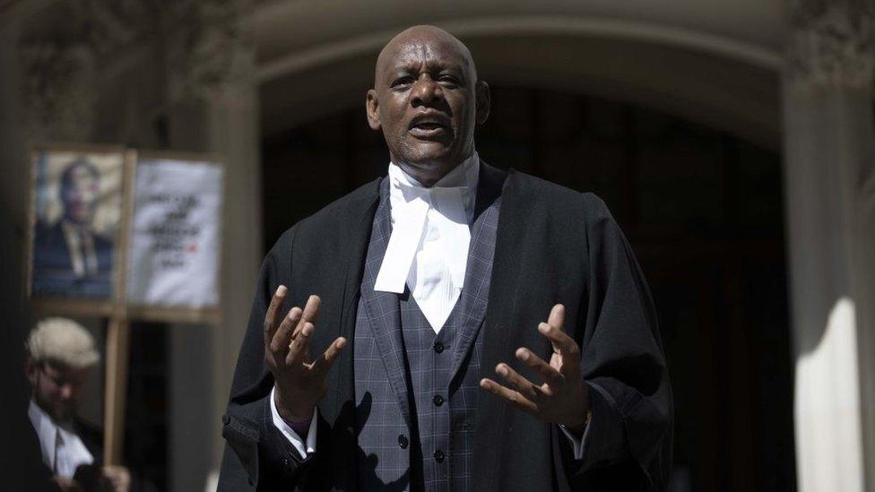 Shaun Wallace, a barrister known to many as a TV quizzer on The Chase, speaking the picket line outside the Royal Courts of Justice in July