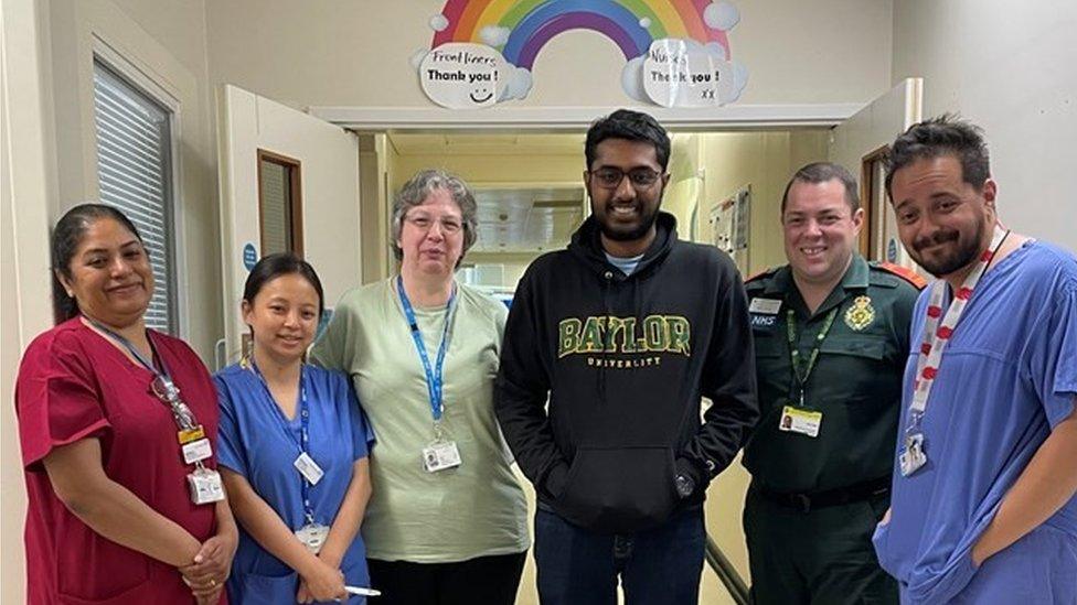 Atul Rao (fourth from left) with the medical professionals who saved his life