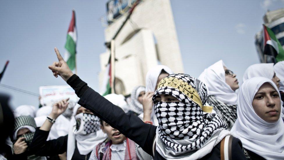 Palestinian schoolgirls during an anti-Israel protest