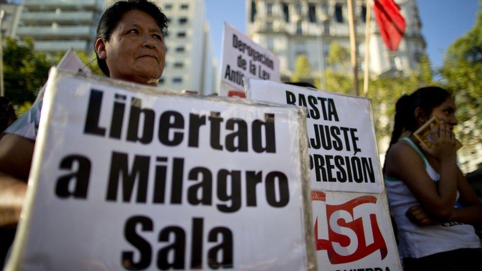 Protest calling for the release of Tupac Amaru social movement leader Milagro Sala