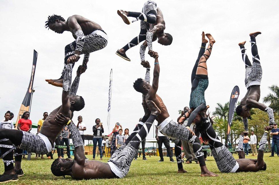 Uganda acrobats performing in Kampala, Uganda - Saturday 25 August 2018