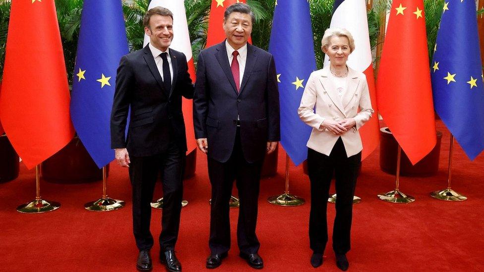 China's President Xi Jinping, his French counterpart Emmanuel Macron and European Commission President Ursula von de Leyen meet for a working session in Beijing, China April 6, 2023