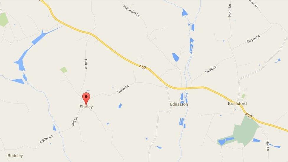 Map of Shirley and Ednaston