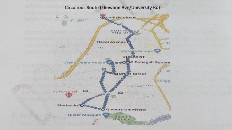 Orange Order document showing the proposed new route through Belfast