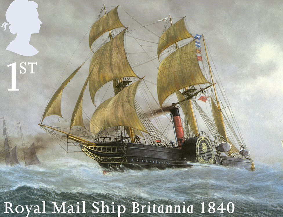 A Royal Mail stamp showing a painting of RMS Britannia