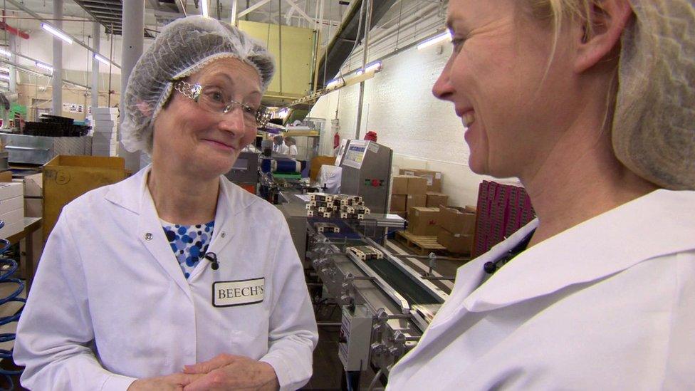 A worker at Beech's chocolate factory speaks to Katie Razzall