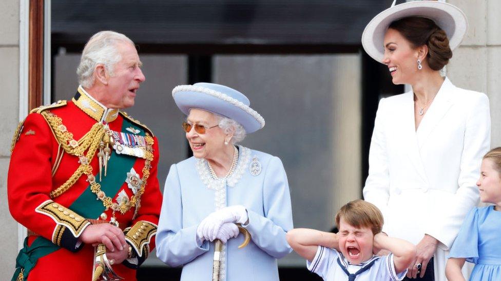 The Queen with Prince Charles, Prince Louis, the Duchess of Cambridge and Princess Charlotte