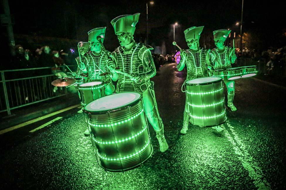 Costumed performers taking part in the annual Paisley Halloween Festival