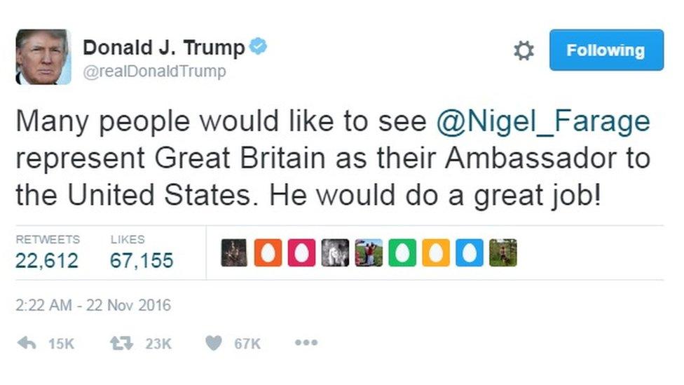 Trump Farage Tweet