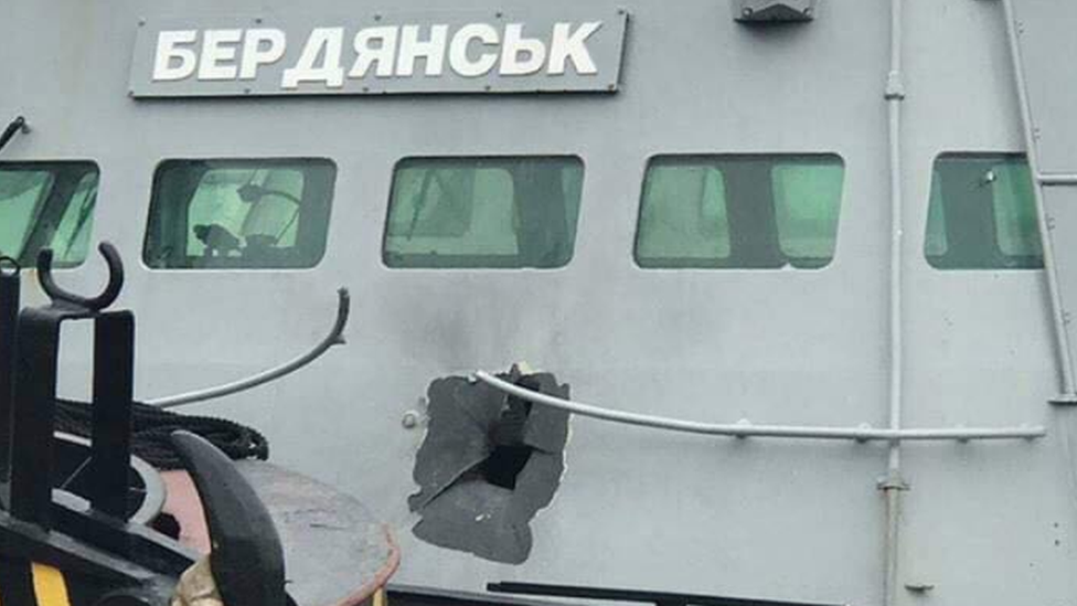 Damaged Ukrainian gunboat Berdyansk in Crimea