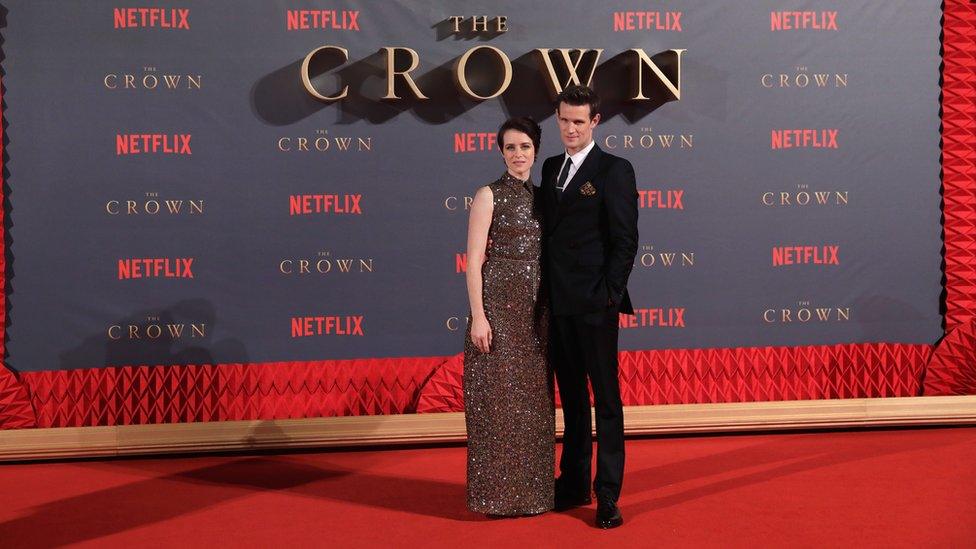 Claire Foy (L) and Matt Smith (R) at the World Premiere of season 2 of Netflix 'The Crown'