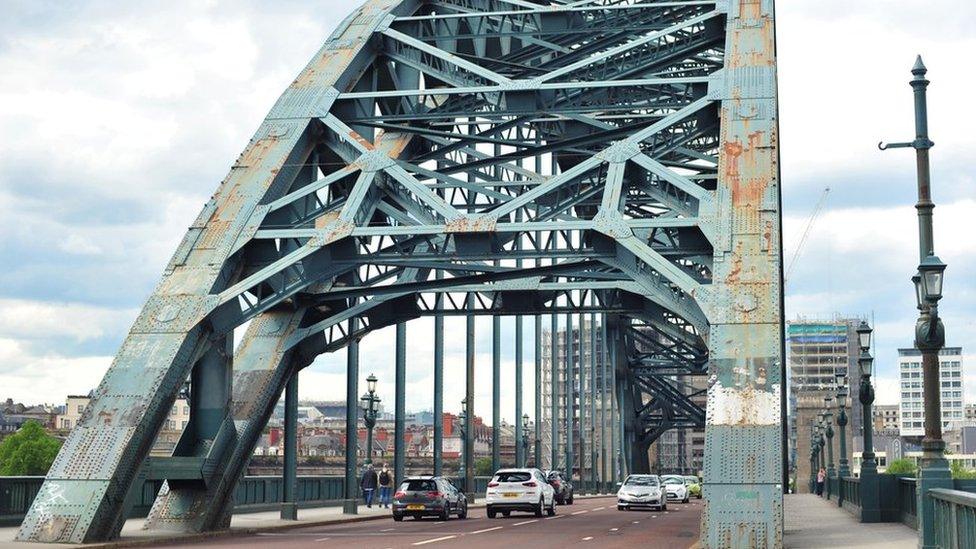 Peeling and rusting paintwork on Tyne Bridge