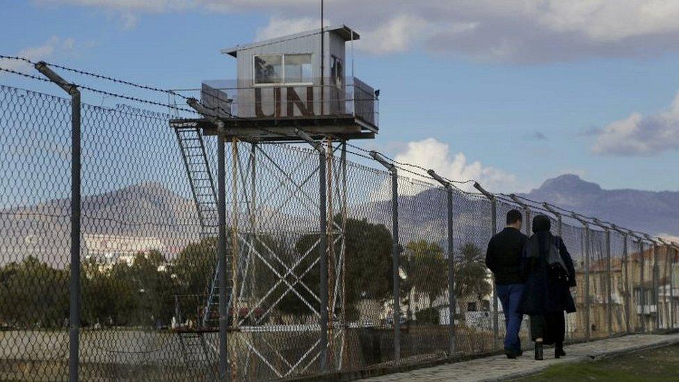 Fence that divides Greek and Turkish Cypriots in Nicosia, on 11 January 2017