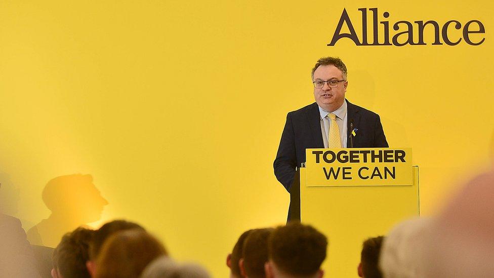 North Down MP Stephen Farry took to the stage before his party leader