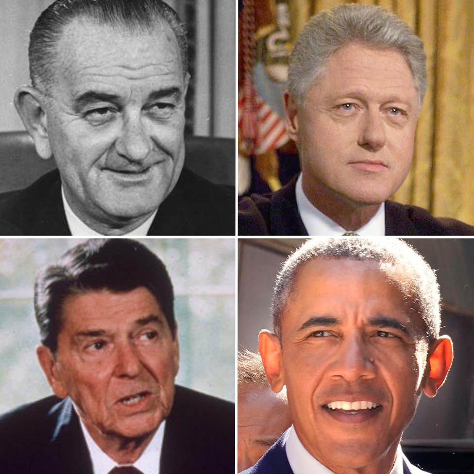 (l-r) LBJ, Clinton, Reagan and Obama - all two term presidents