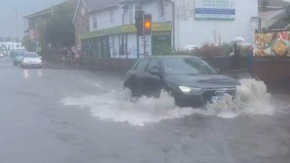 Flooding in town centre in Totton