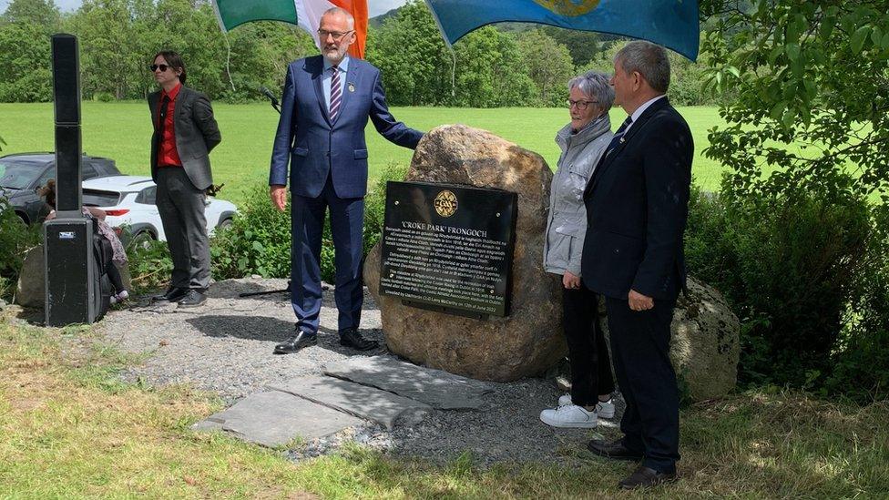 The plaque was unveiled at Rhyd y Defaid Farm