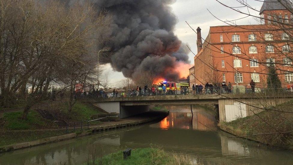 The fire is near to the canal