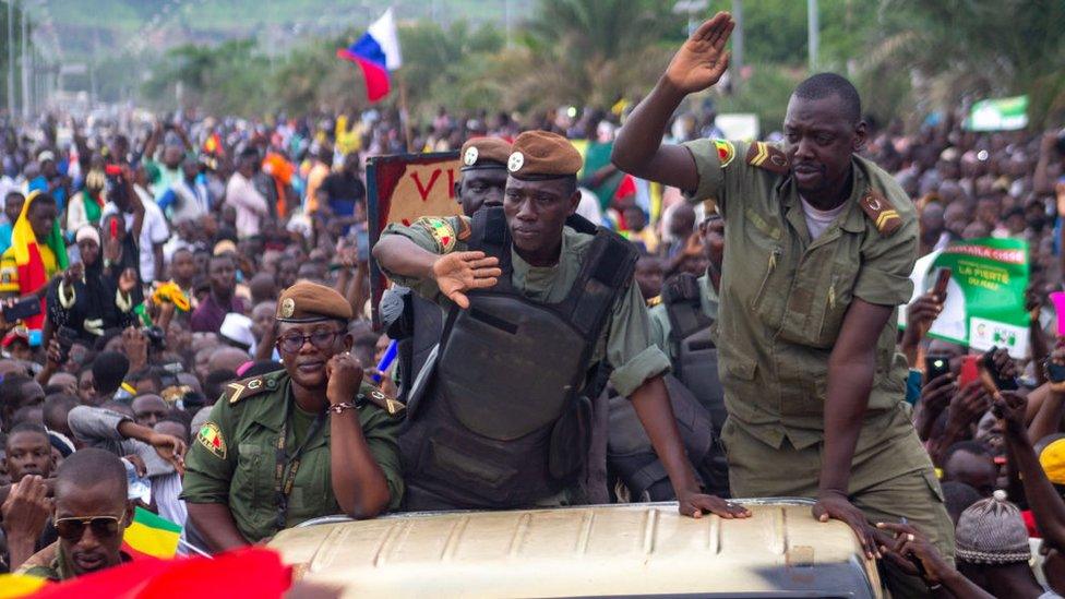 Thousands of Malians attend a mass rally at Independence Square in Bamako, Mali on August 21, 2020