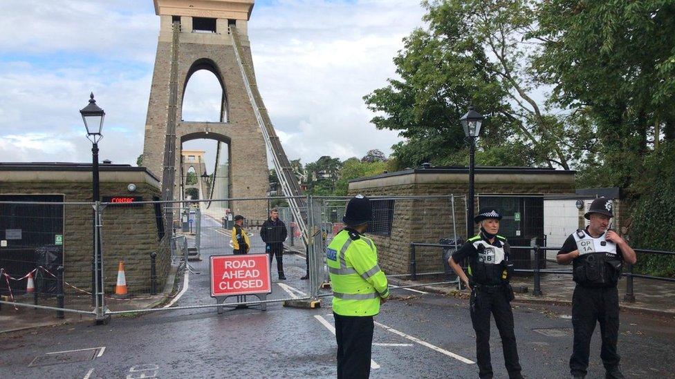 Clifton Suspension Bridge and police