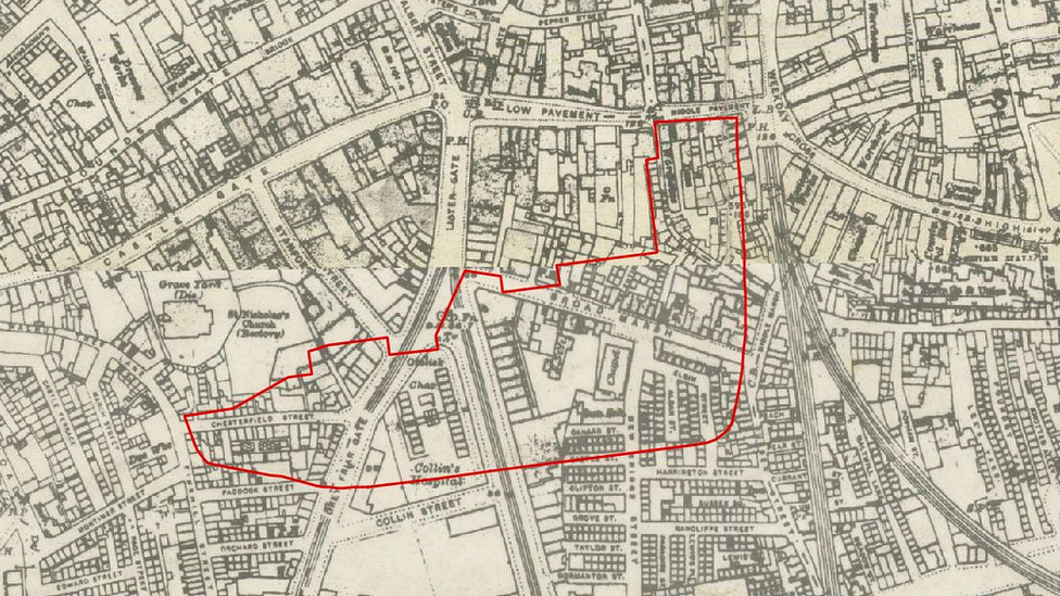 The old street pattern of Nottingham