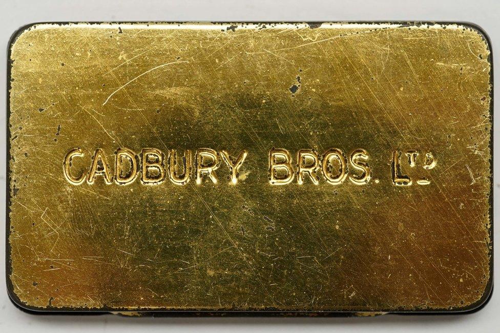 Back of the tin with Cadbury Bros Ltd engraved into it