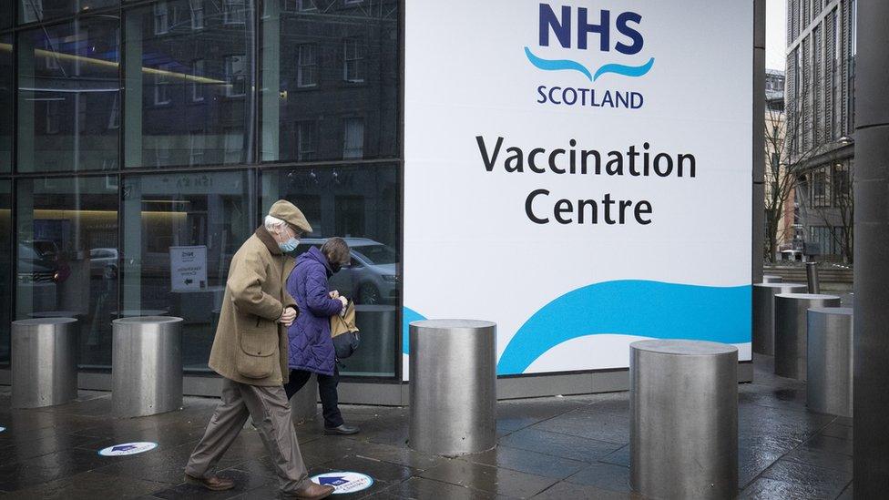 The main entrance to the coronavirus mass vaccine centre at the Edinburgh International Conference Centre