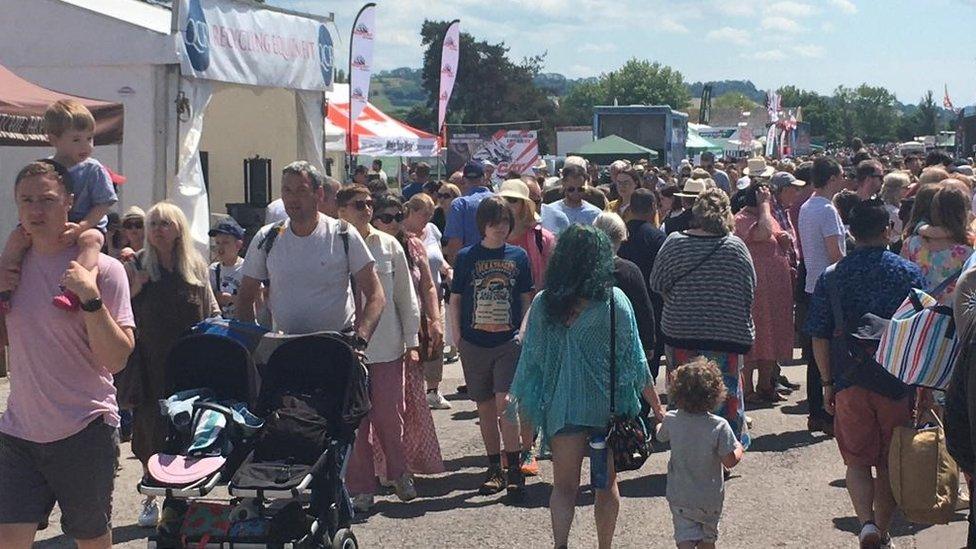 Large crowds at the showground in Shepton Mallet