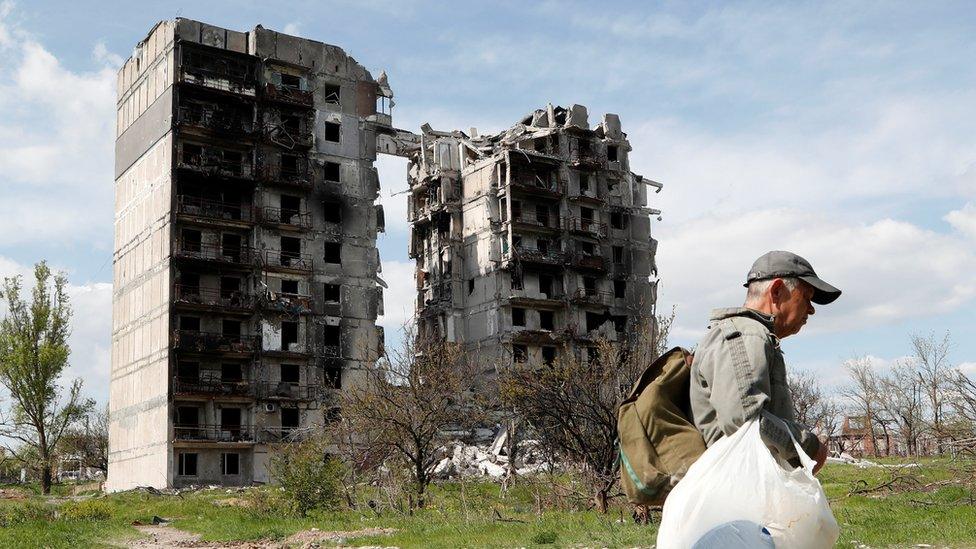 Damaged building in Mariupol