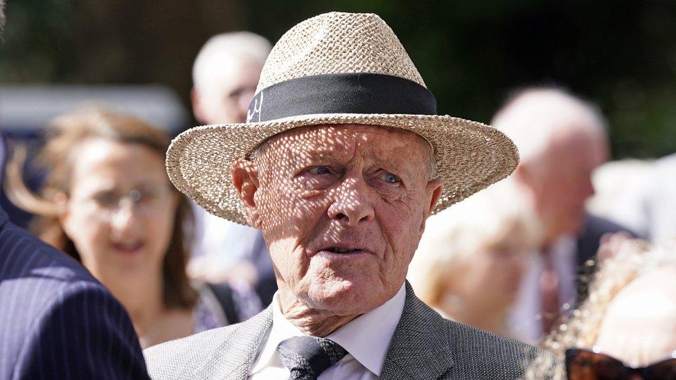 Former England cricket player Geoffrey Boycott arrives at a service of thanksgiving for BBC presenter Harry Gration at York Minster