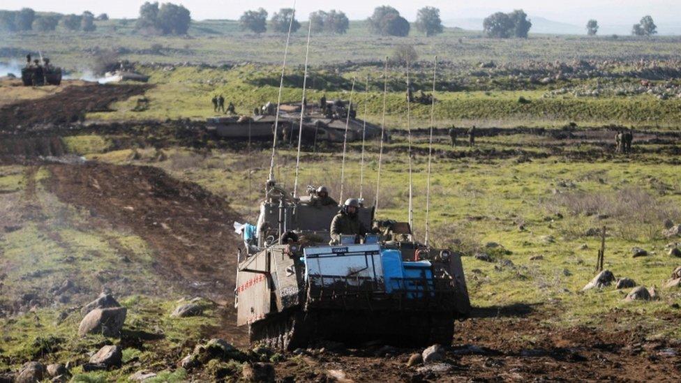 Israeli soldiers take part in a military training in the Israeli-annexed Golan Heights