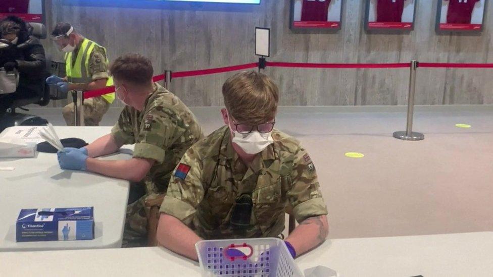 Soldiers at the test centre