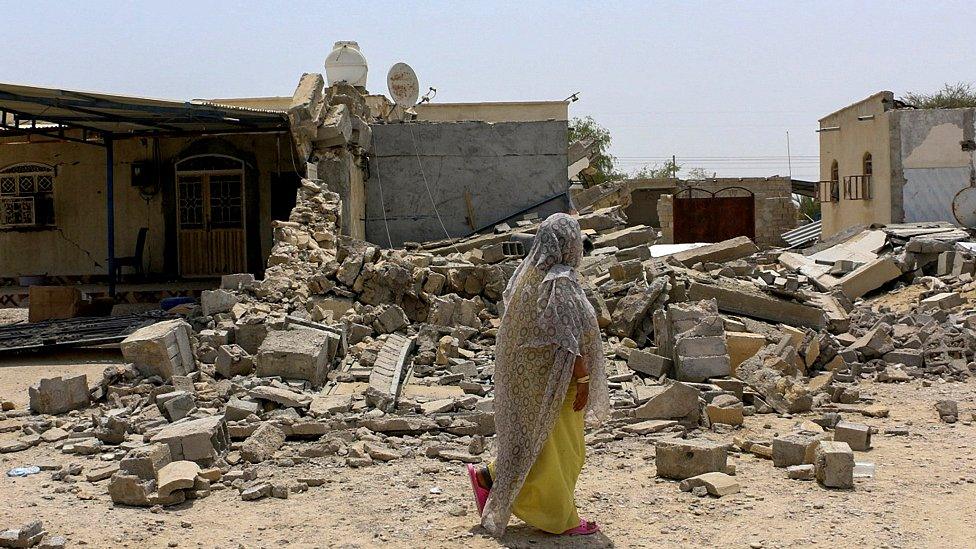 Rubble after quake in Sayeh Khosh village, Iran, 2 Jul 22