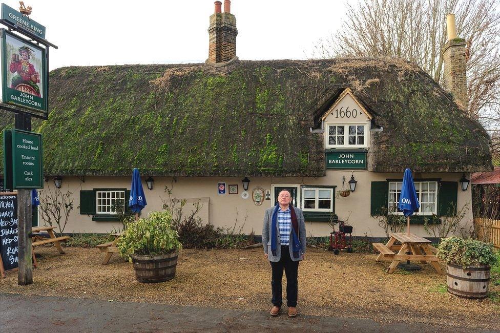 Mike Priestley at his favourite pub in the village, the John Barleycorn