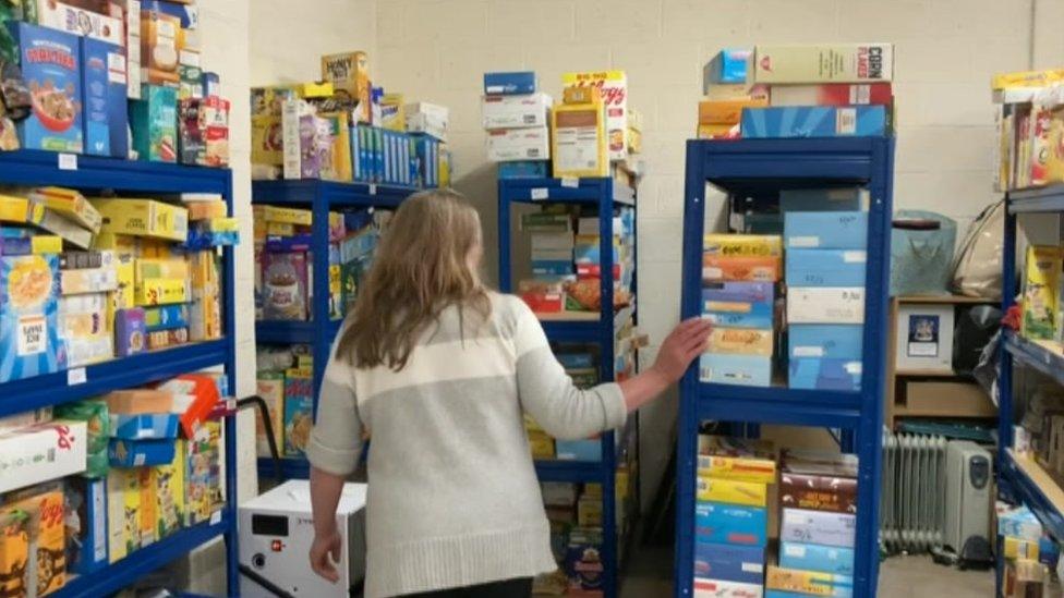 Shelves of cereal at food bank